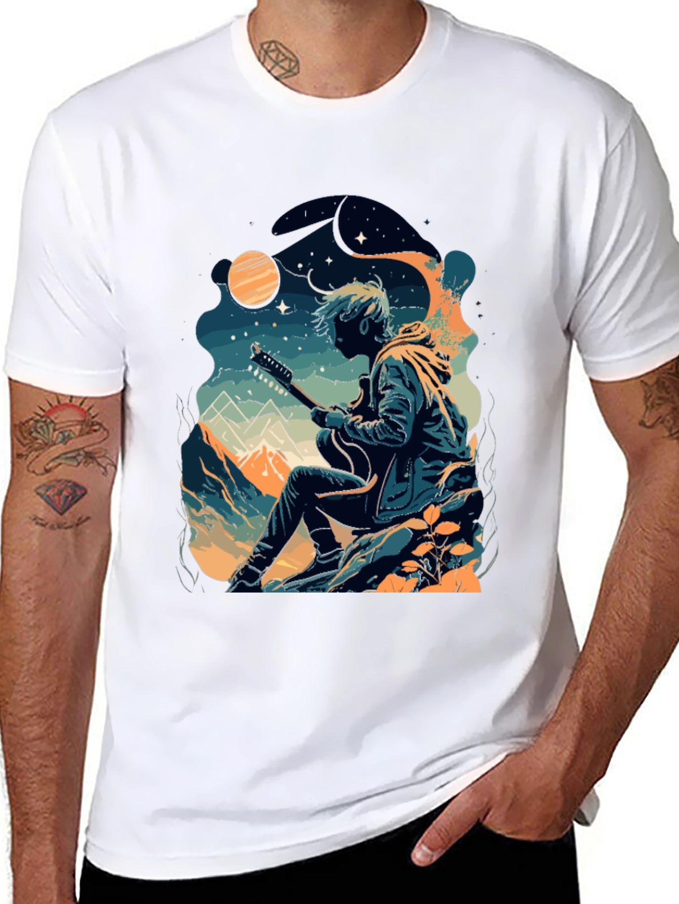 Guitarist Graphic Tee - Black Crew Neck T-Shirt