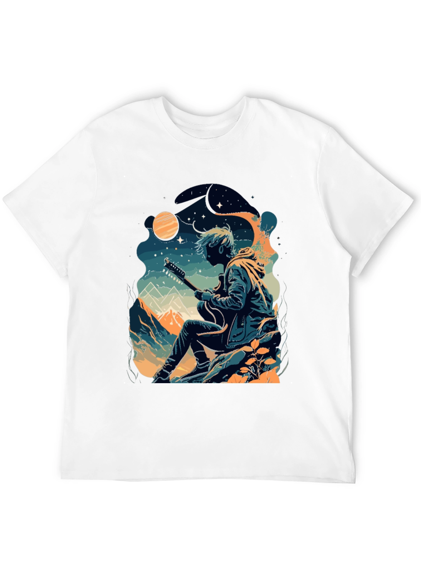 Guitarist Graphic Tee - Black Crew Neck T-Shirt
