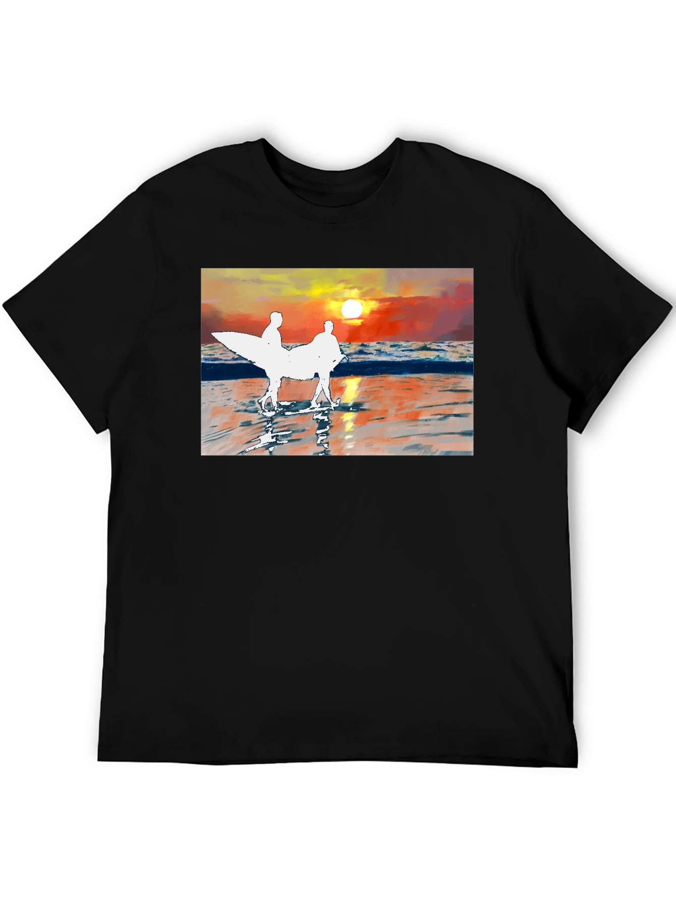 Sunset Surfer Graphic Tee - Black Cotton T-Shirt
