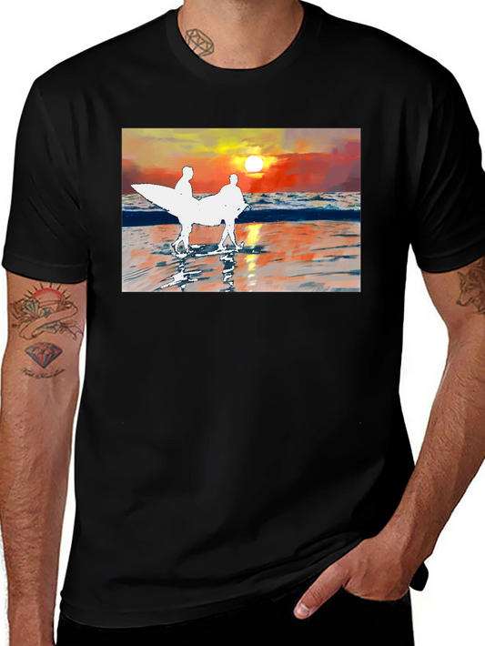 Sunset Surfer Graphic Tee - Black Cotton T-Shirt