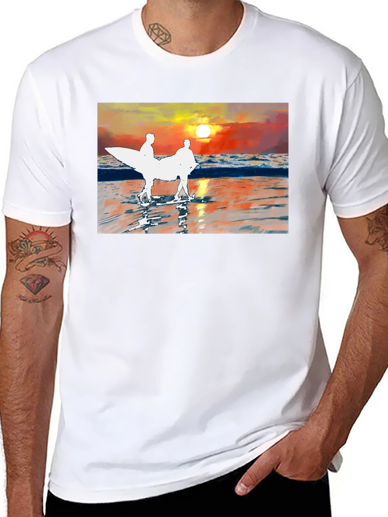 Sunset Surfer Graphic Tee - Black Cotton T-Shirt