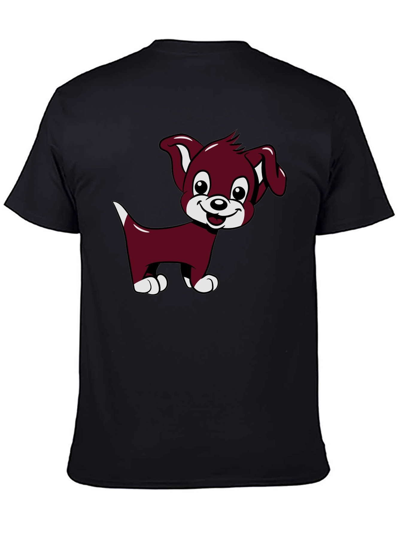 Cute Puppy Cartoon Black T-Shirt