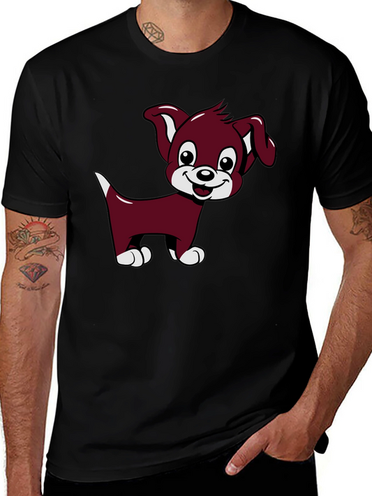 Cute Puppy Cartoon Black T-Shirt