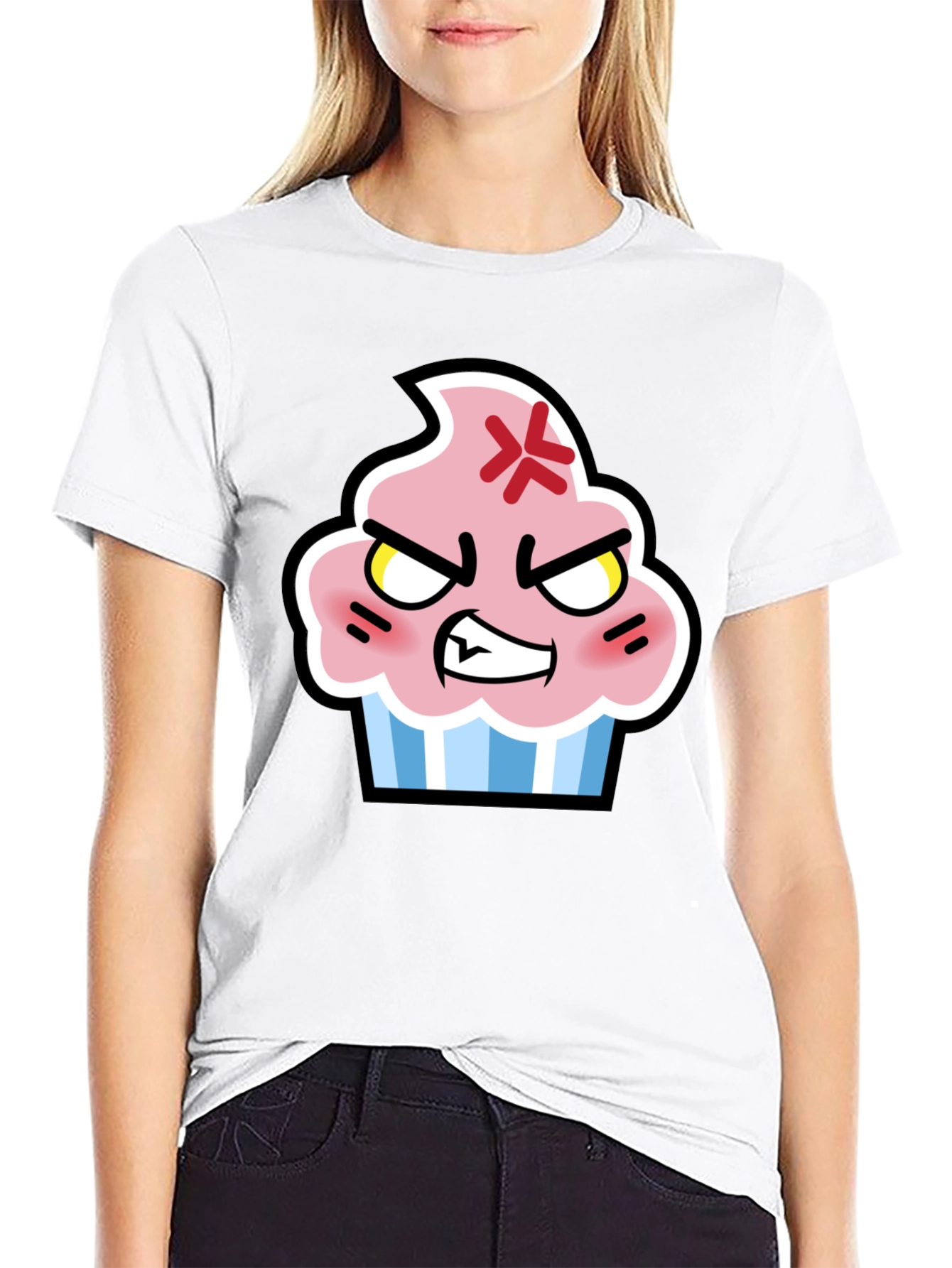 Angry Cupcake Graphic Tee - Novelty Black T-Shirt