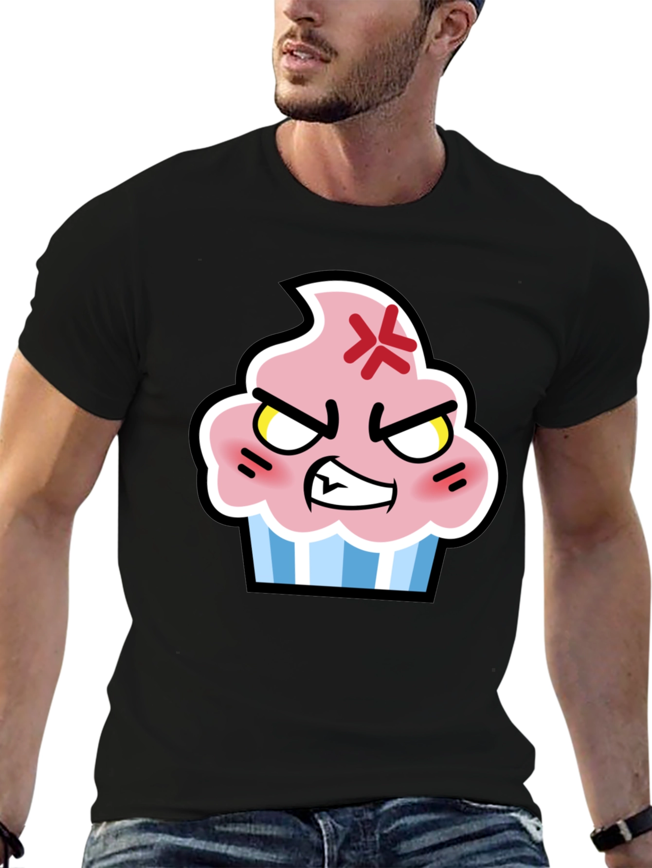 Angry Cupcake Graphic Tee - Novelty Black T-Shirt