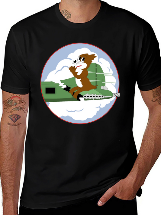 Cartoon Bomber Plane Graphic Tee - Black
