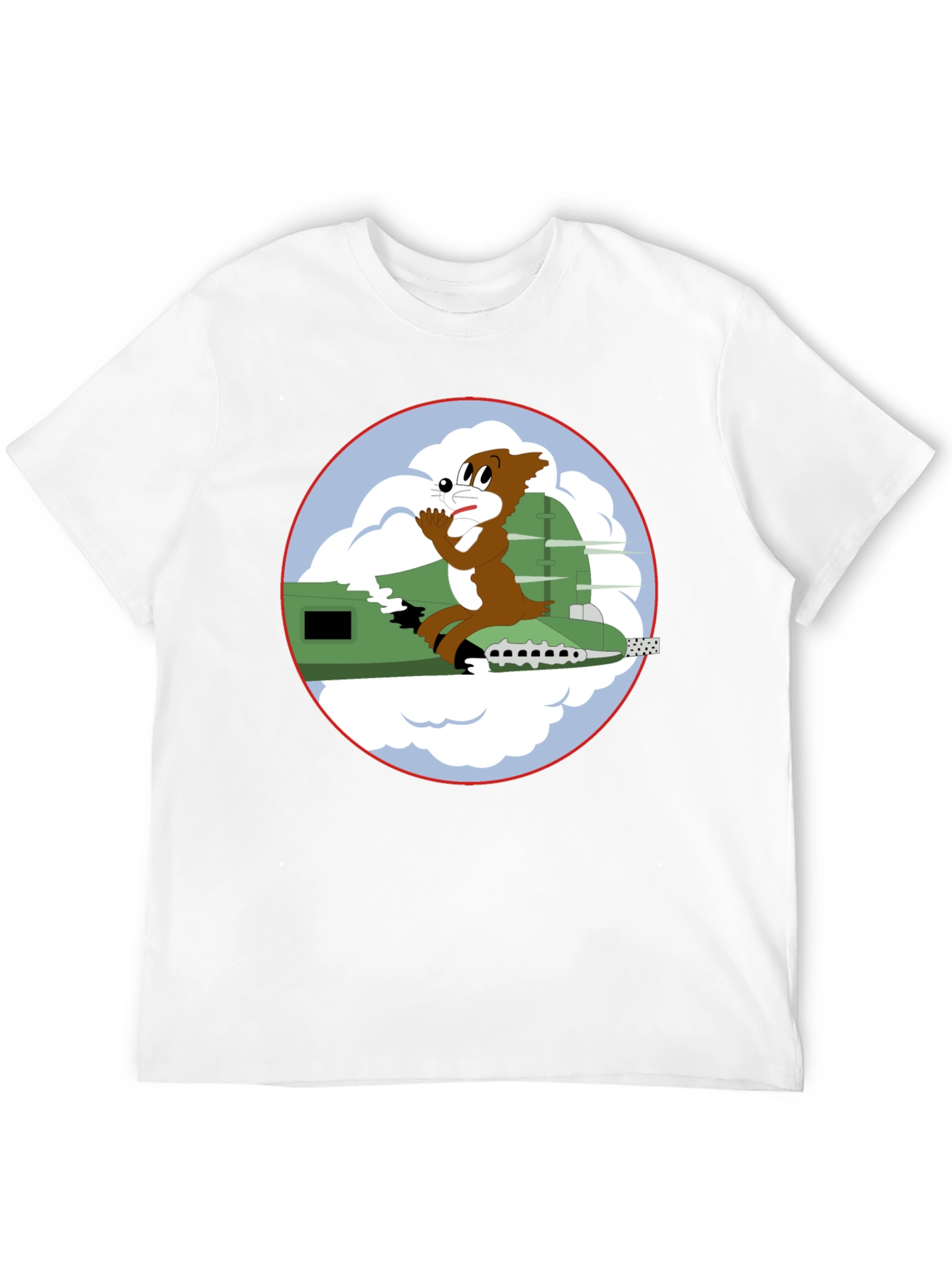 Cartoon Bomber Plane Graphic Tee - Black