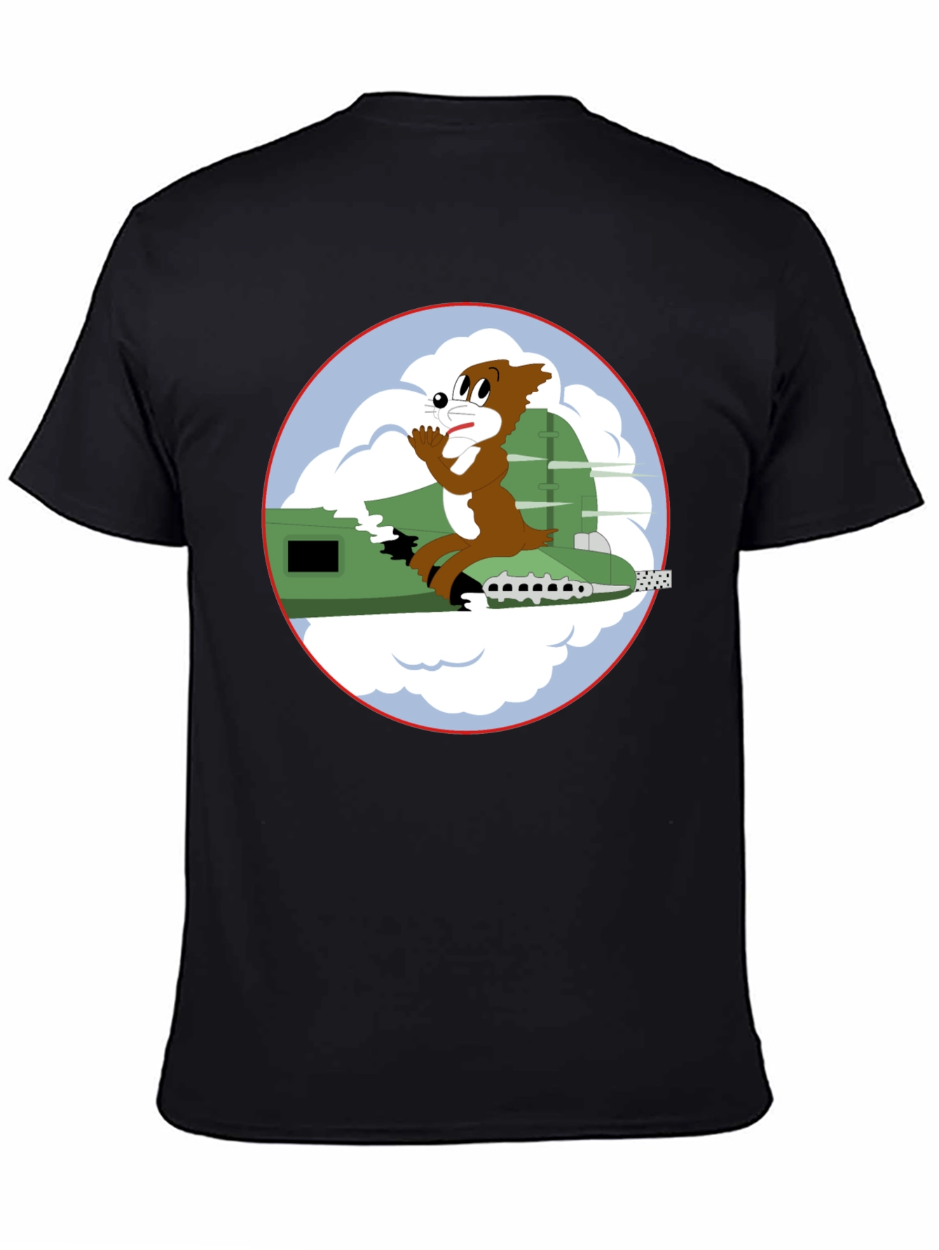 Cartoon Bomber Plane Graphic Tee - Black
