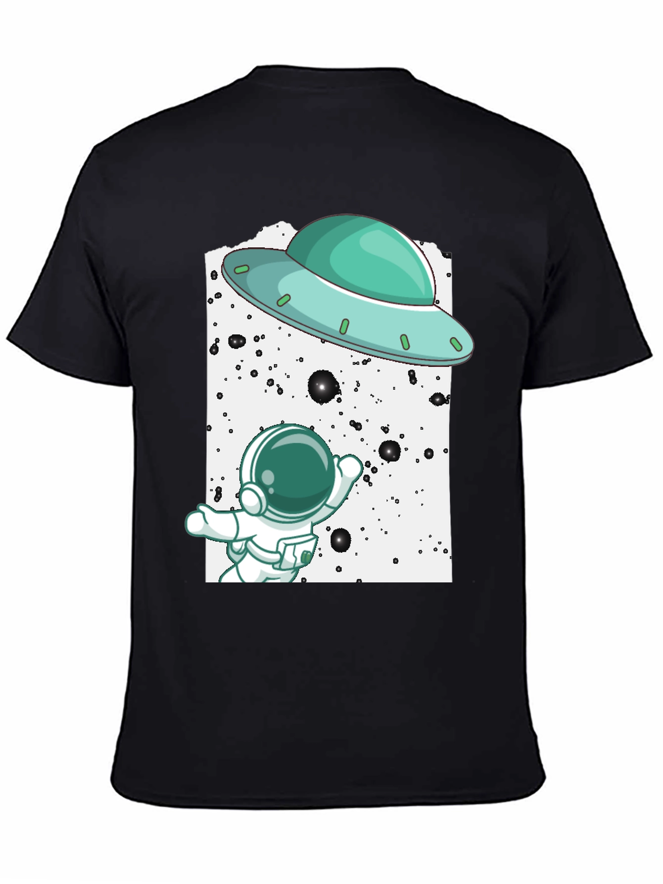 Astronaut UFO Graphic Tee - Black Cotton T-Shirt