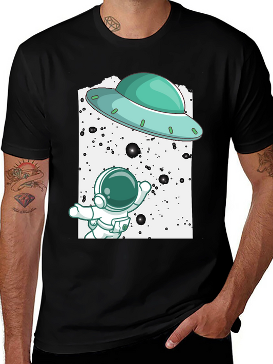Astronaut UFO Graphic Tee - Black Cotton T-Shirt