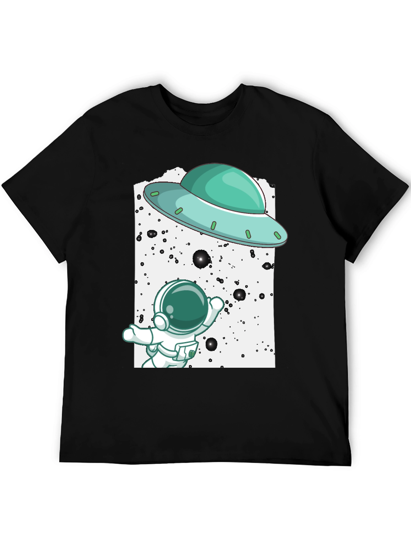 Astronaut UFO Graphic Tee - Black Cotton T-Shirt