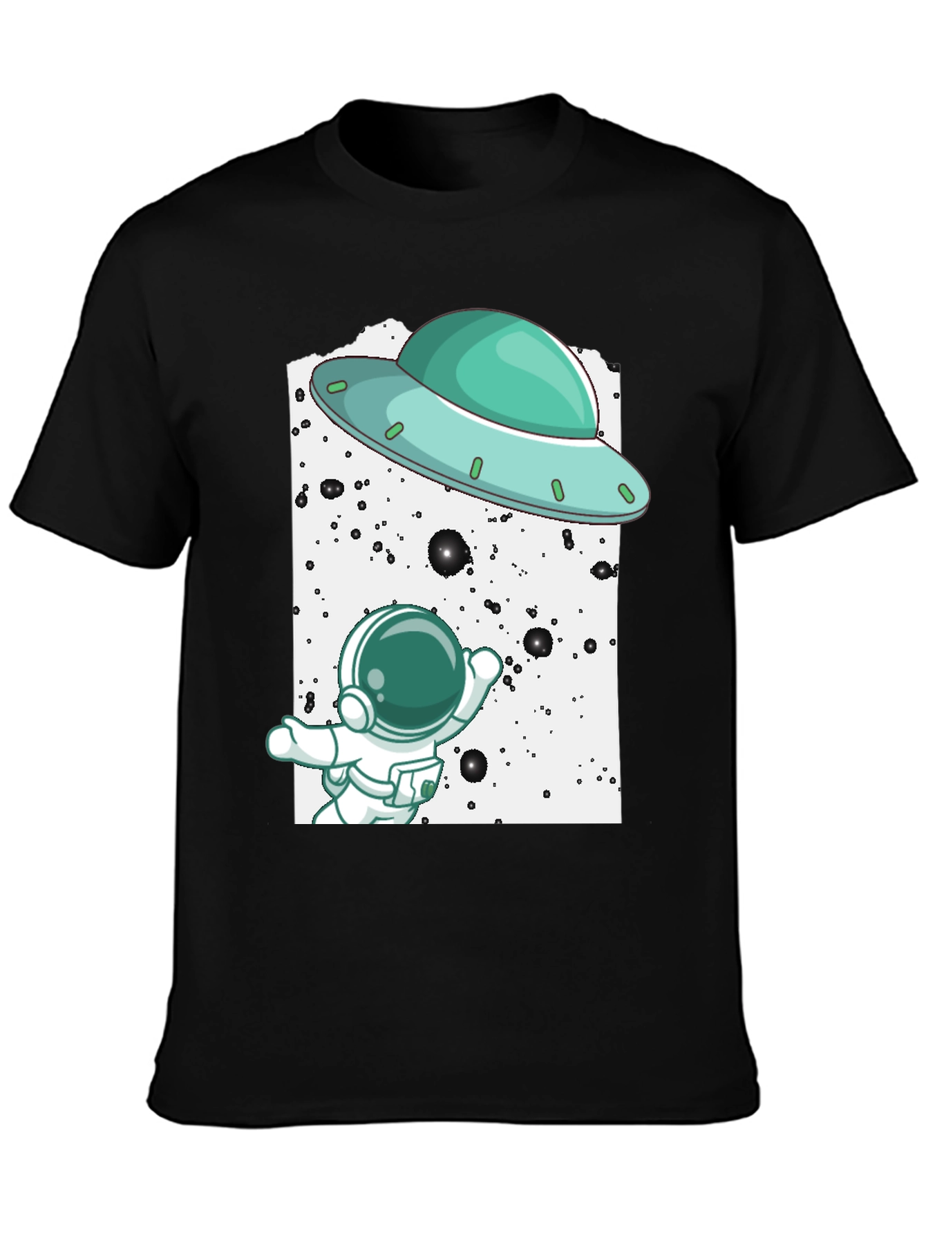 Astronaut UFO Graphic Tee - Black Cotton T-Shirt