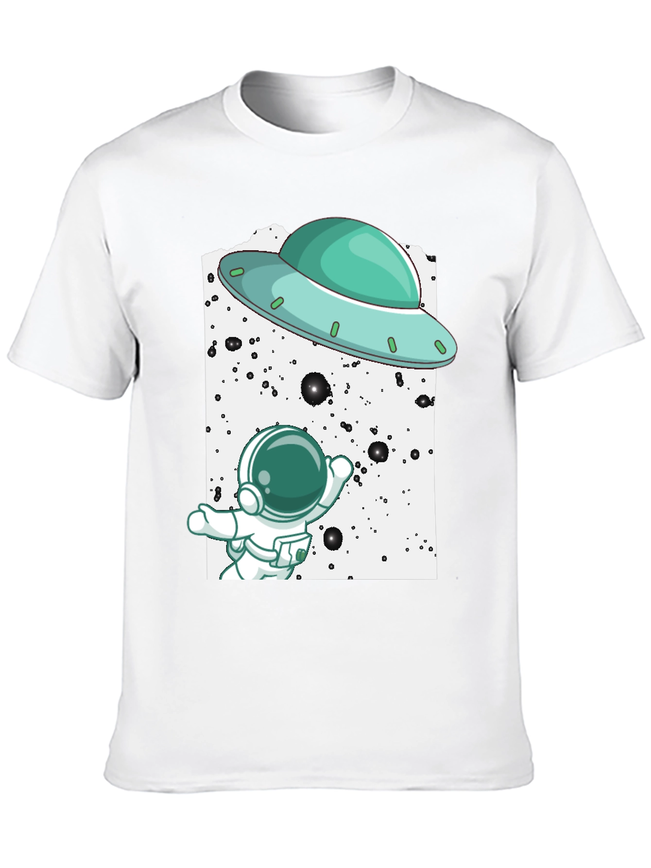 Astronaut UFO Graphic Tee - Black Cotton T-Shirt