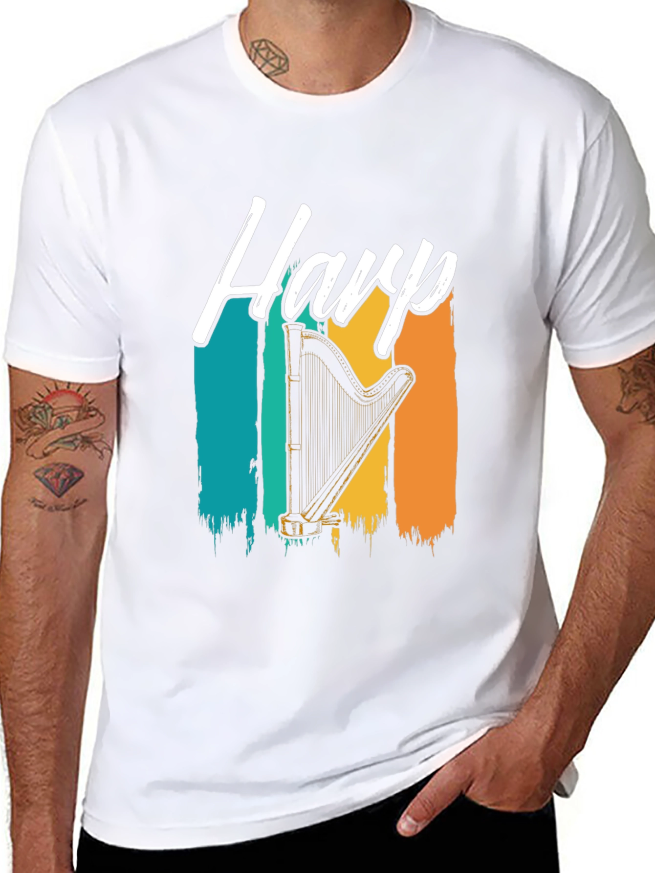 Retro Harp T-Shirt - Musical Instrument Tee