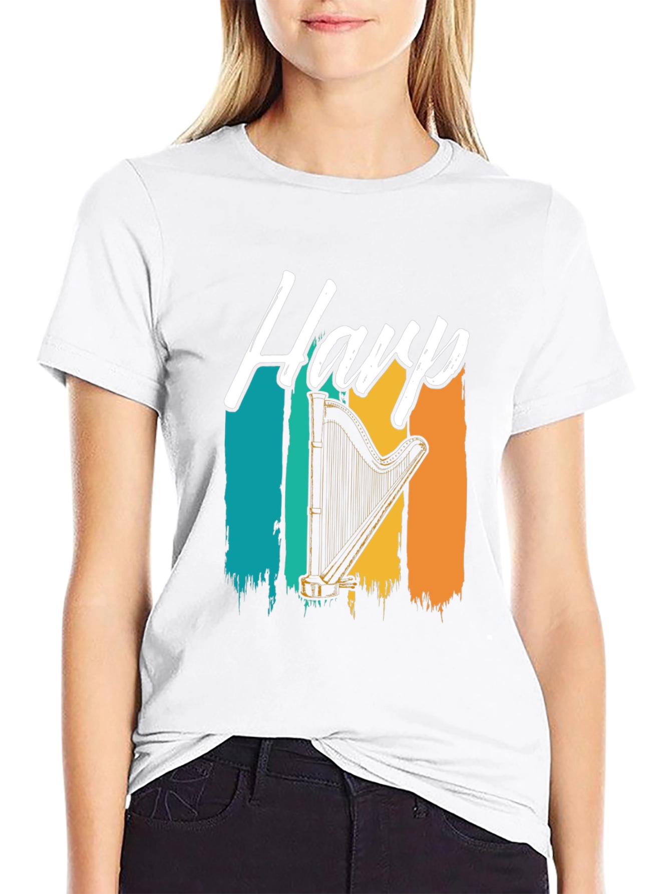 Retro Harp T-Shirt - Musical Instrument Tee
