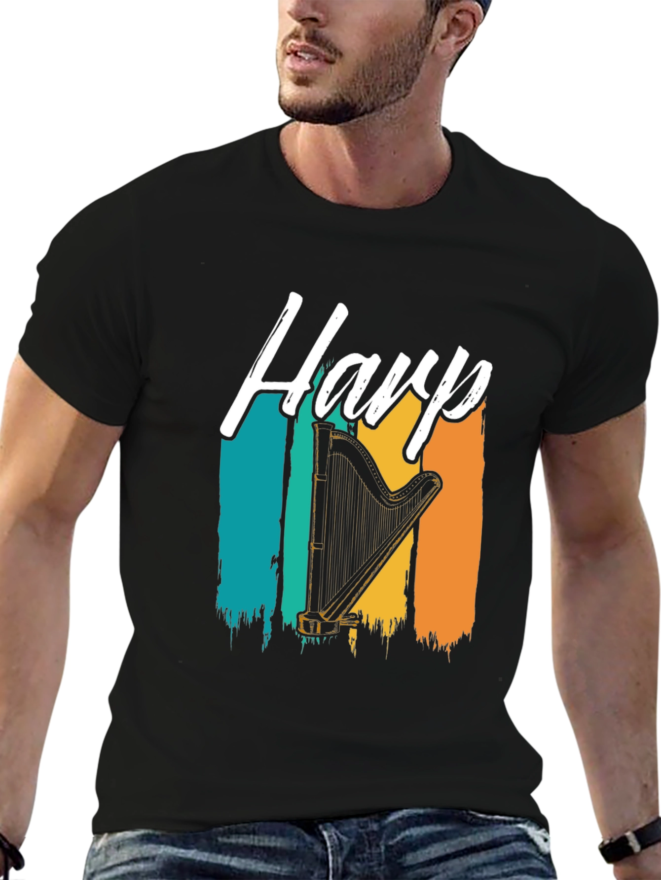 Retro Harp T-Shirt - Musical Instrument Tee