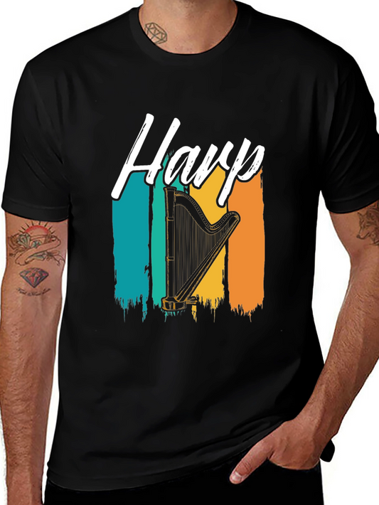 Retro Harp T-Shirt - Musical Instrument Tee