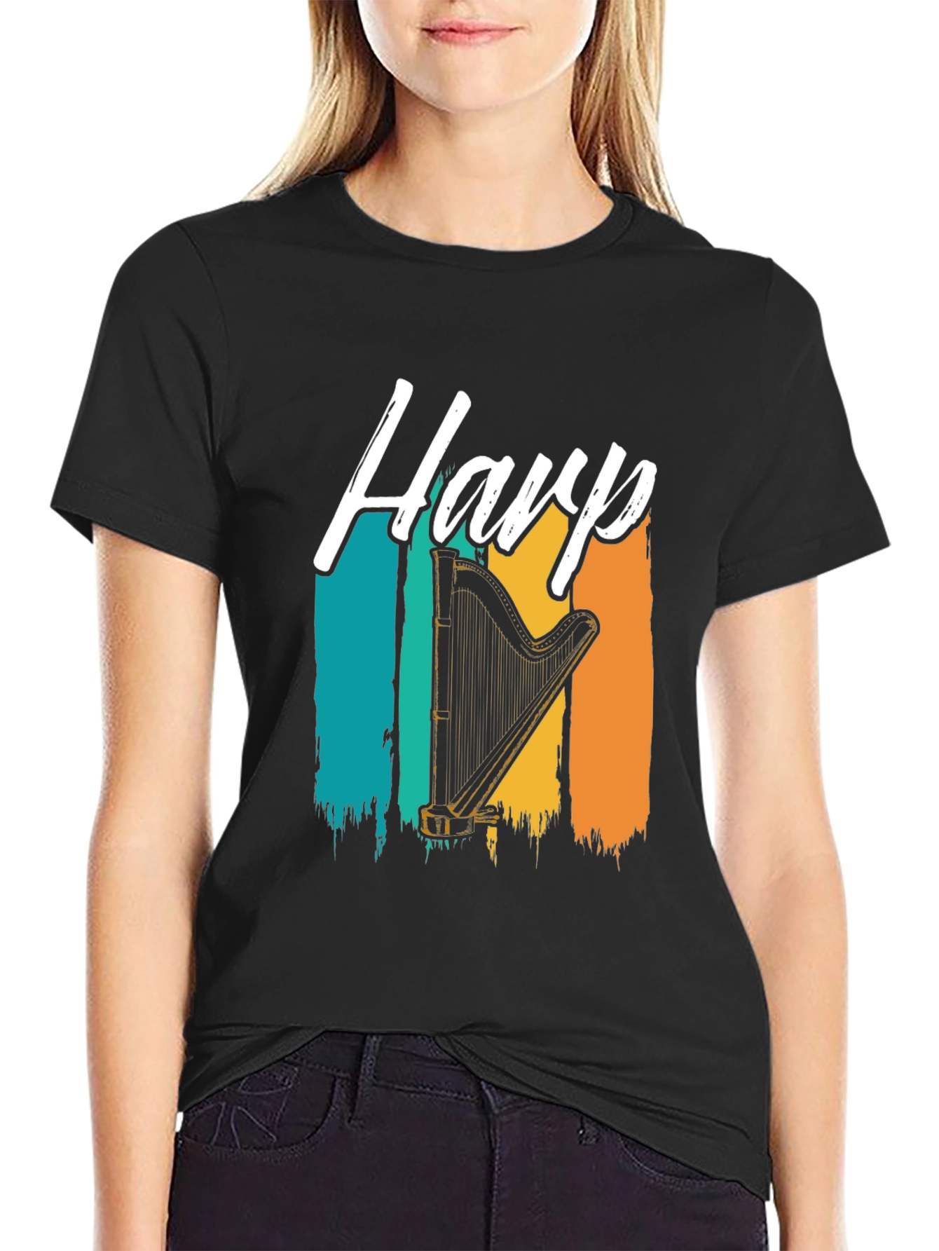 Retro Harp T-Shirt - Musical Instrument Tee