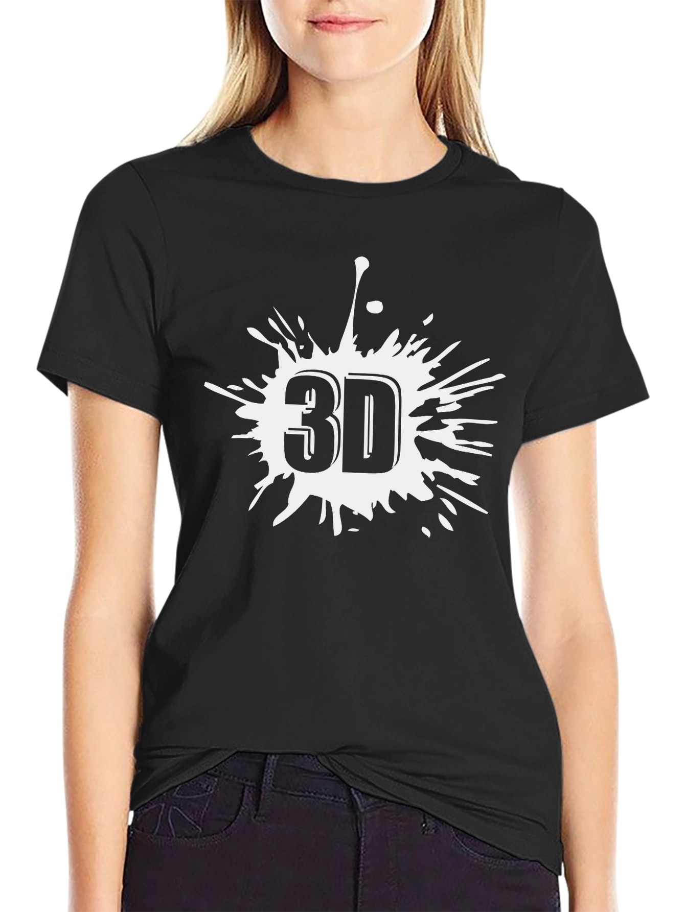 Cool 3D Splash Graphic Black T-Shirt