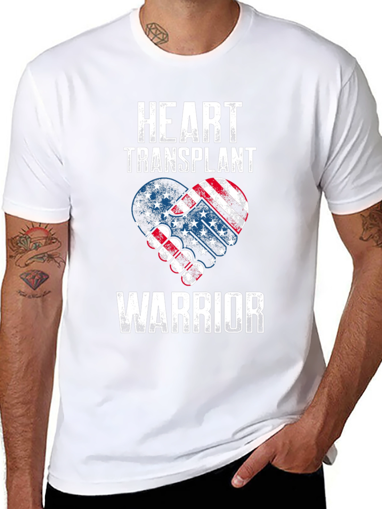 Heart Transplant Warrior Patriotic USA Flag T-Shirt