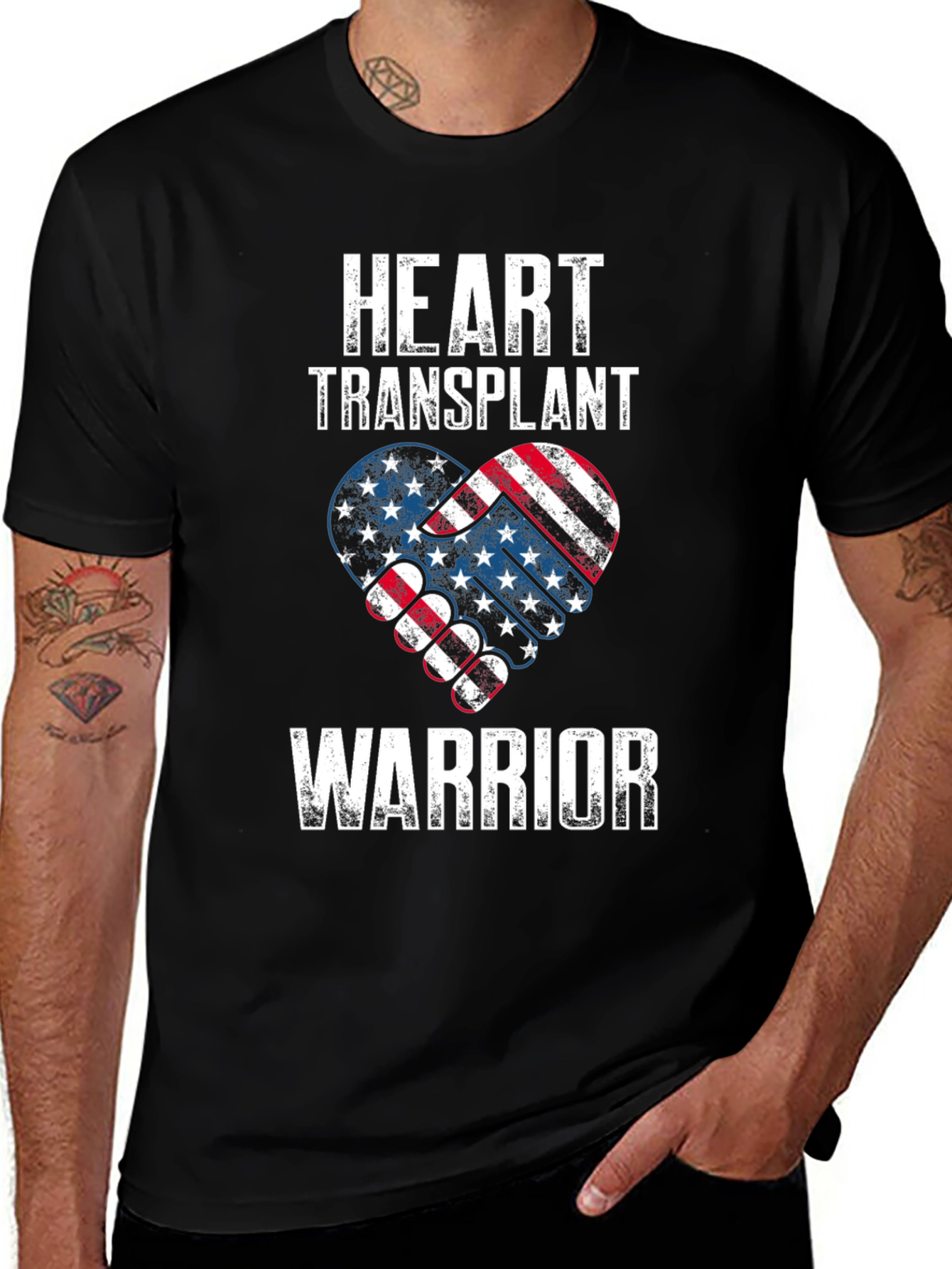 Heart Transplant Warrior Patriotic USA Flag T-Shirt