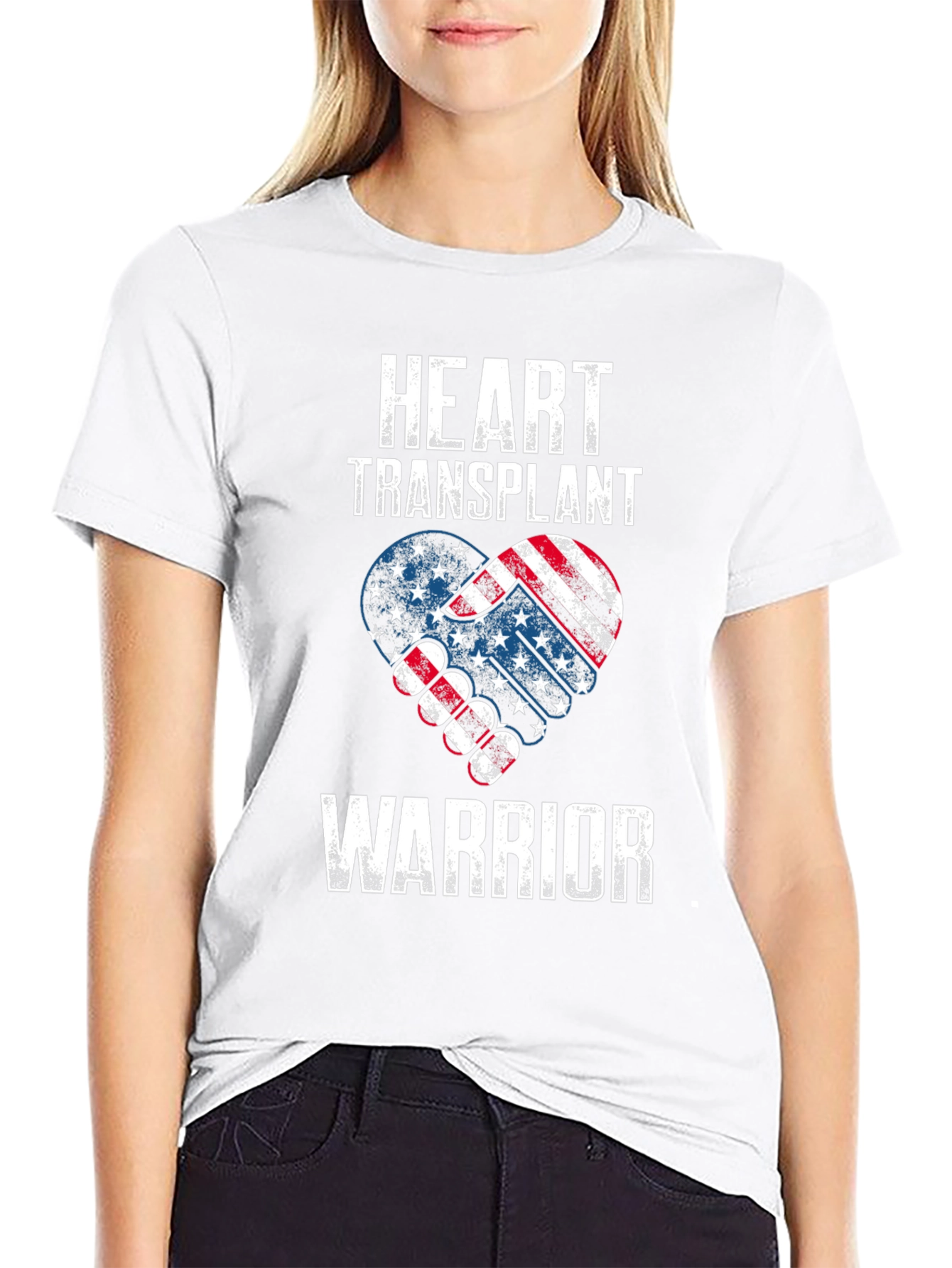 Heart Transplant Warrior Patriotic USA Flag T-Shirt