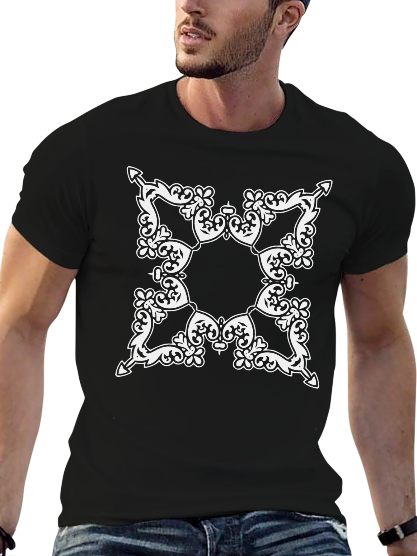 Ornate Arrow Design Black T-Shirt
