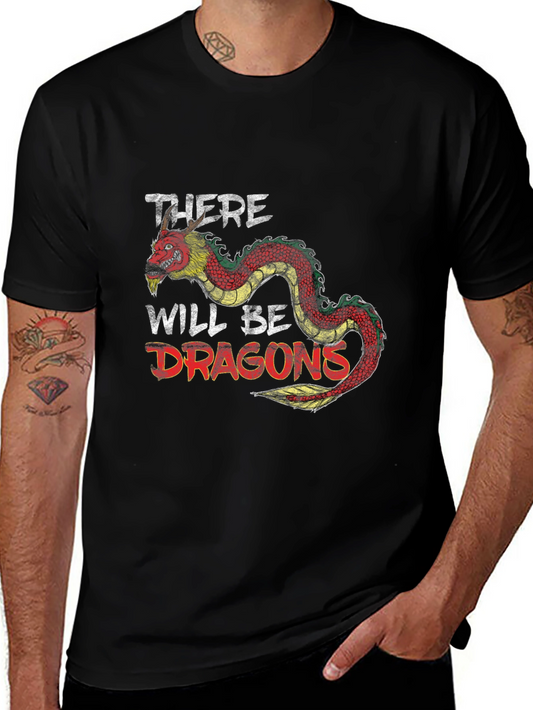 There Will Be Dragons Graphic Tee - Black Cotton Shirt
