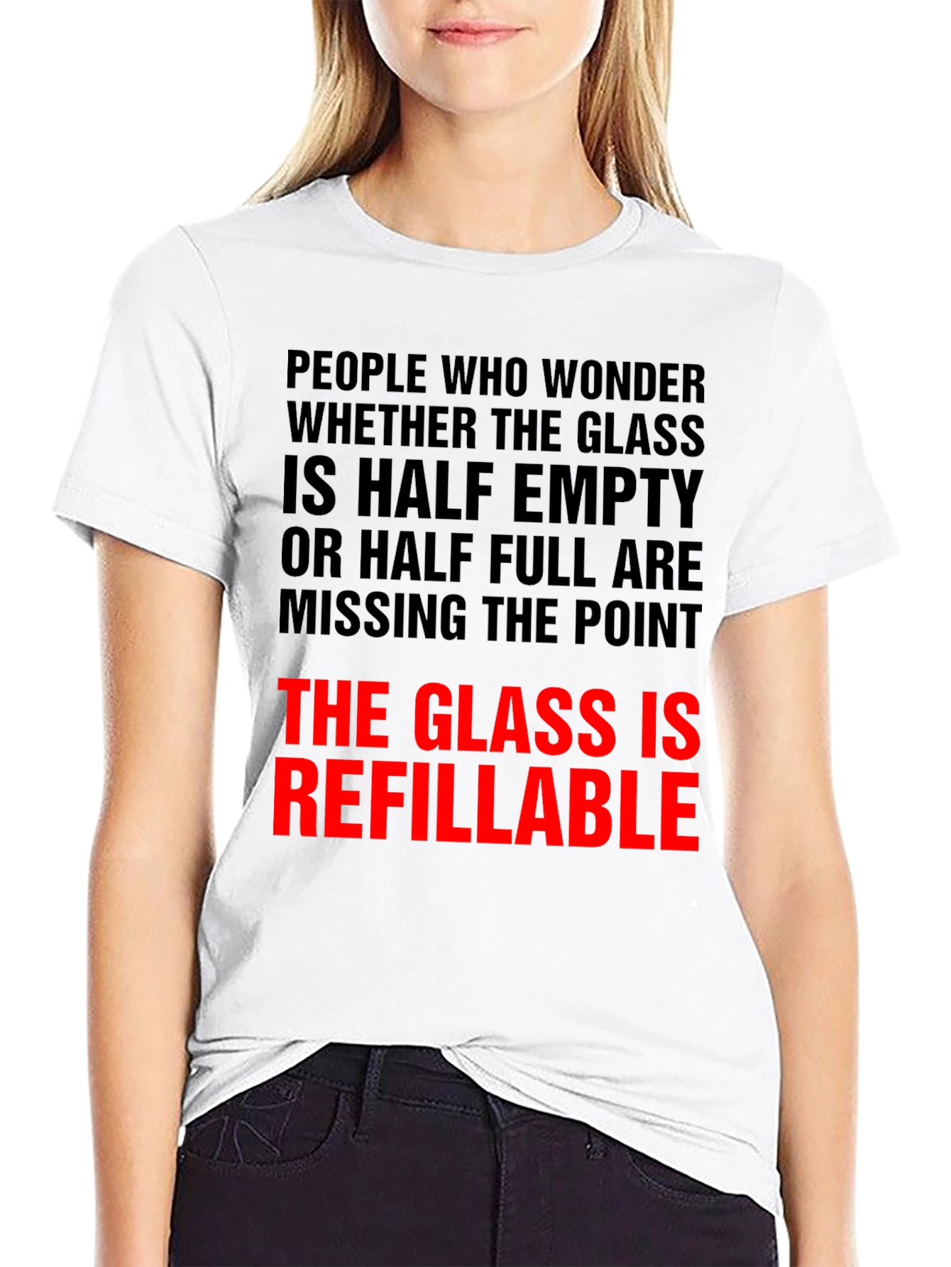 Refillable Glass T-Shirt Funny Optimist Tee