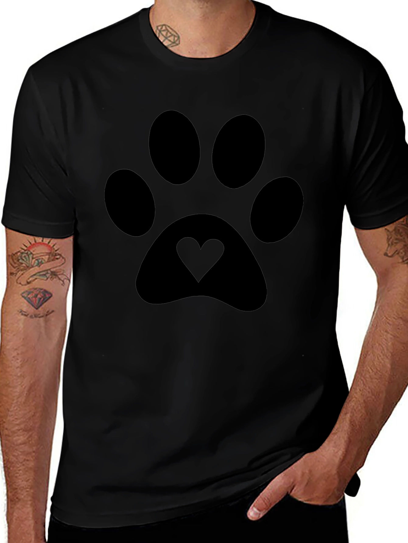 Paw Print Heart Tee - Stylish Black Unisex T-Shirt