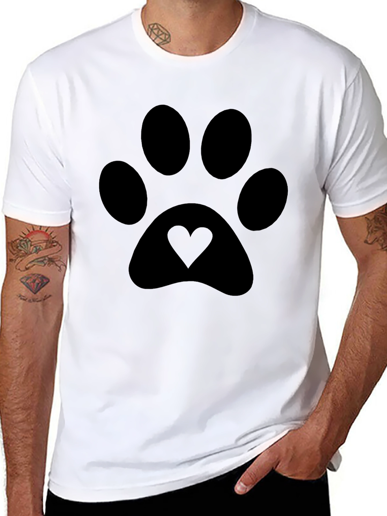 Paw Print Heart Tee - Stylish Black Unisex T-Shirt