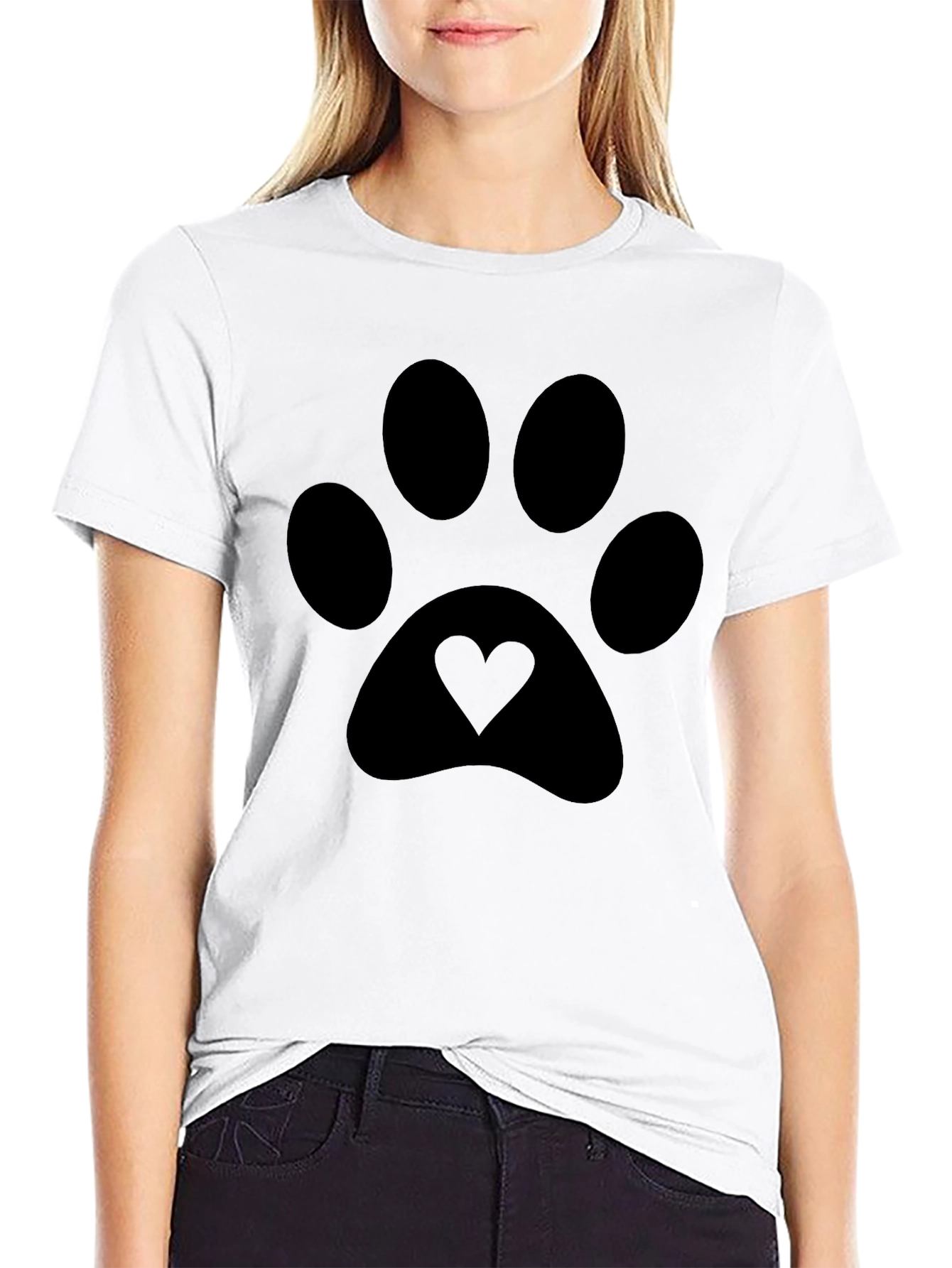 Paw Print Heart Tee - Stylish Black Unisex T-Shirt