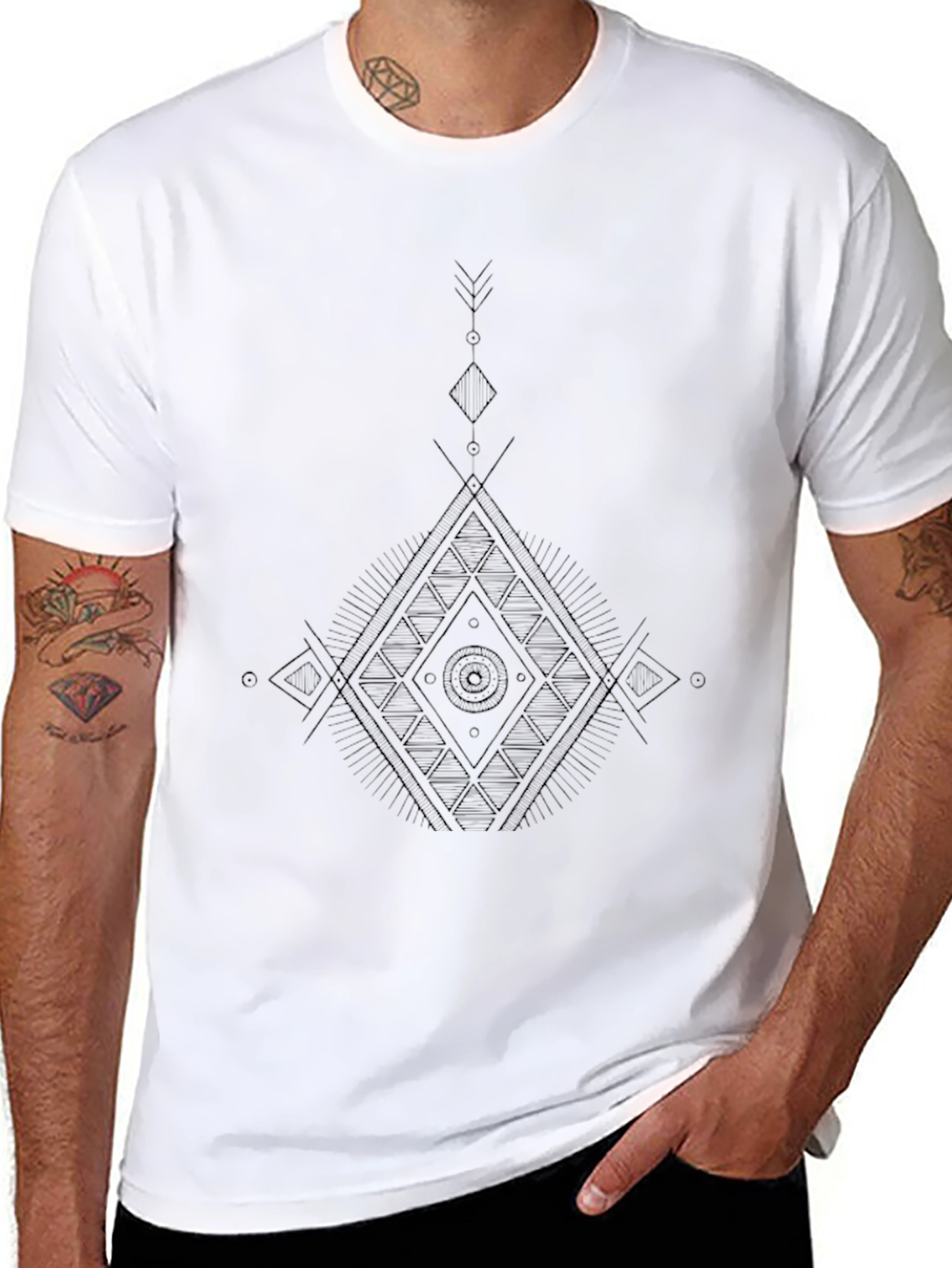 Mens Black Geometric Graphic Print T-Shirt
