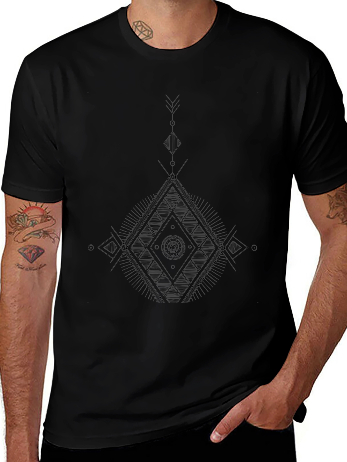 Mens Black Geometric Graphic Print T-Shirt