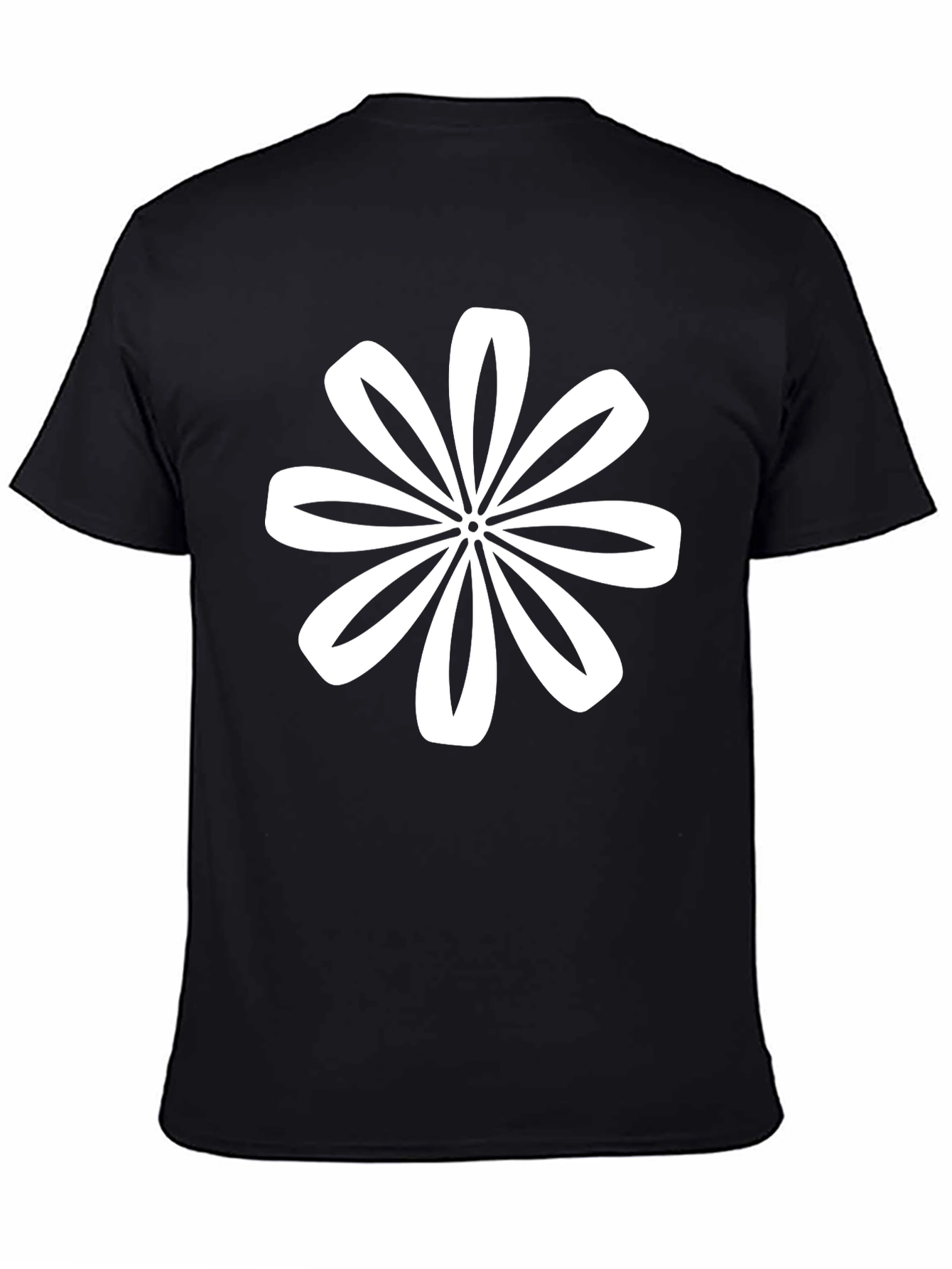 Black T-Shirt with White Flower Graphic