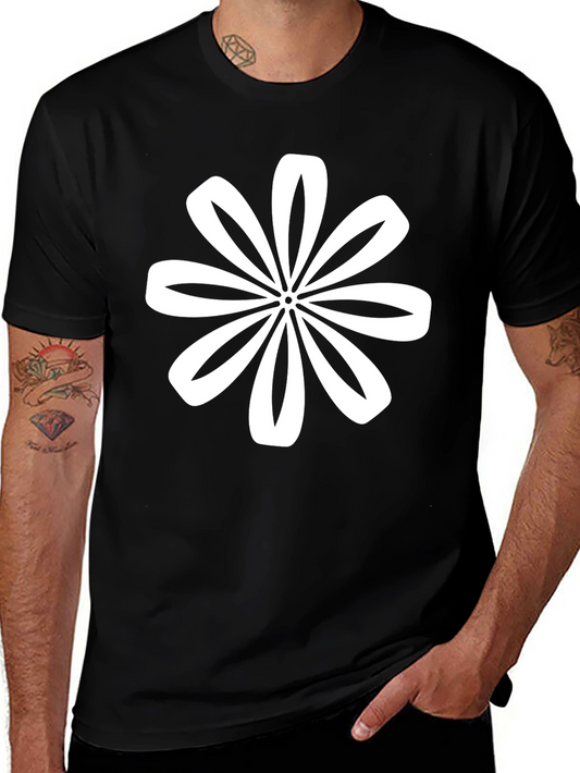 Black T-Shirt with White Flower Graphic