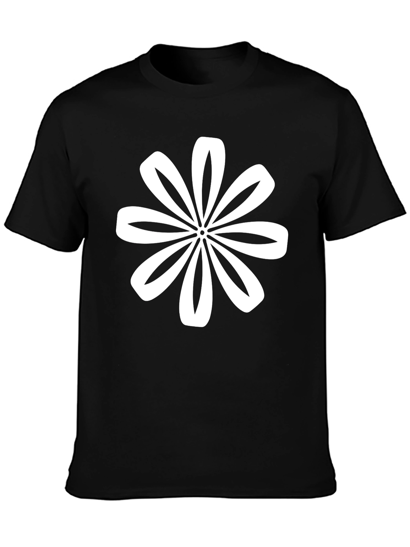 Black T-Shirt with White Flower Graphic