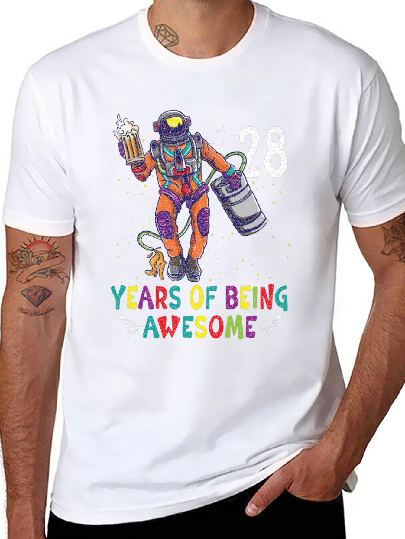 28 Years of Awesome T-Shirt - Beer Astronaut