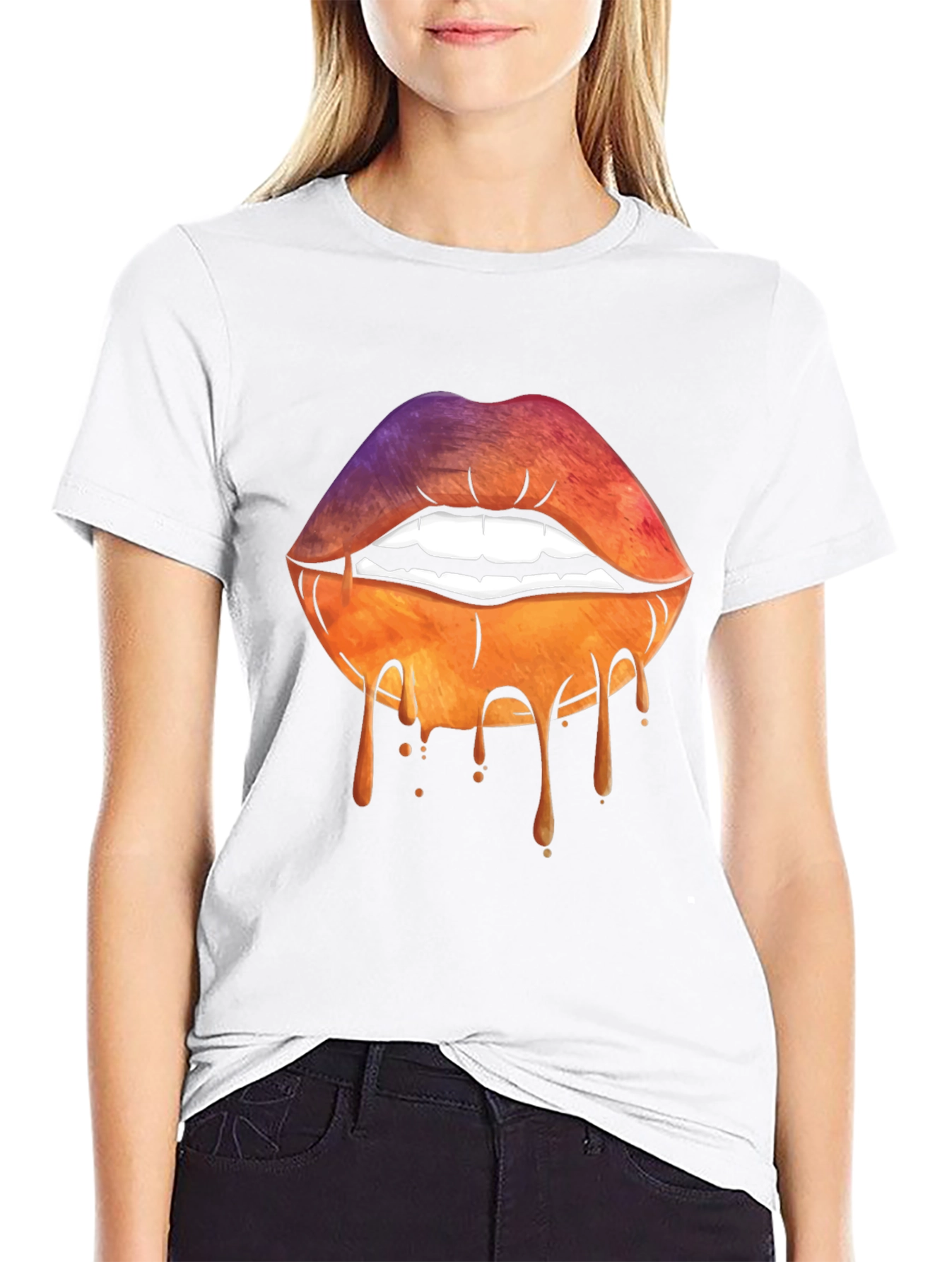 Dripping Lips Graphic Tee - Unique Art T-Shirt