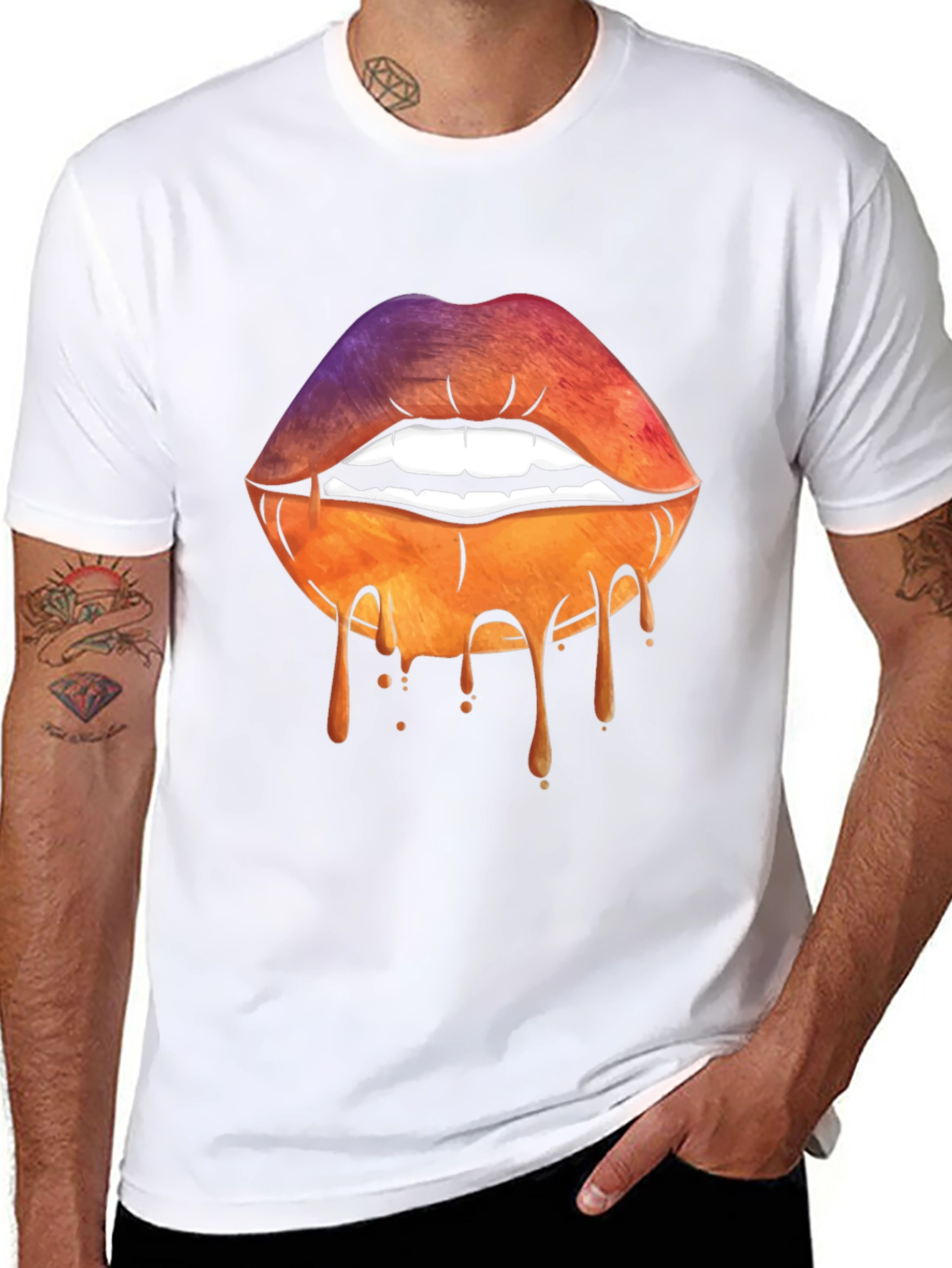 Dripping Lips Graphic Tee - Unique Art T-Shirt