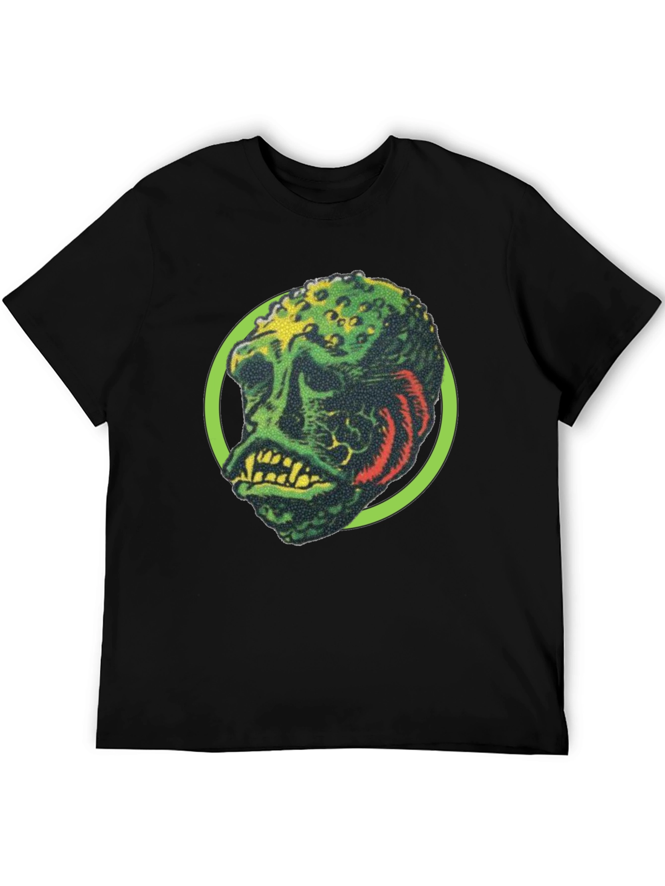 Retro Monster Graphic Tee - Black Crew Neck Shirt