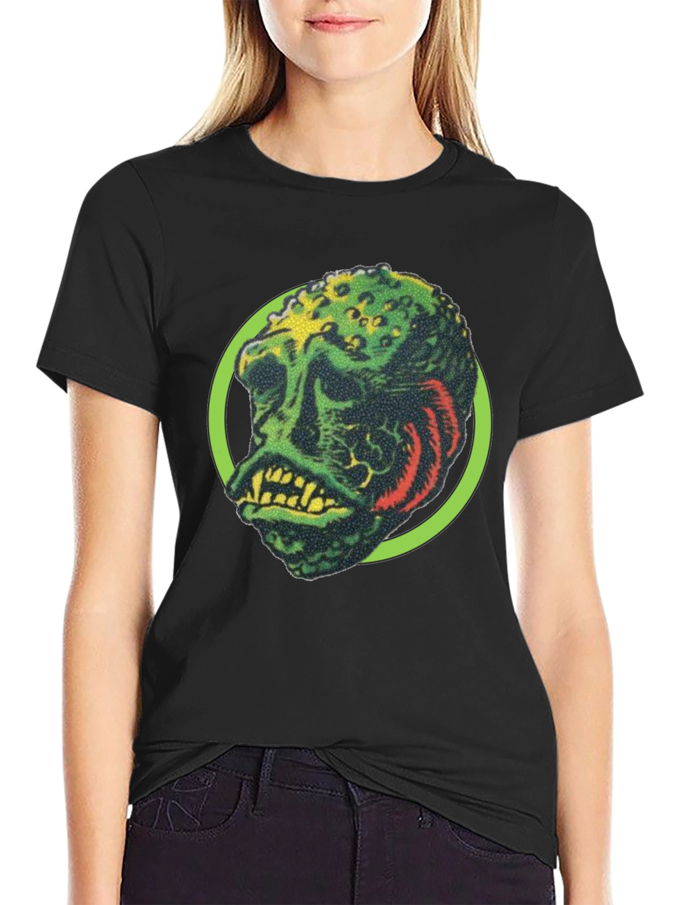 Retro Monster Graphic Tee - Black Crew Neck Shirt
