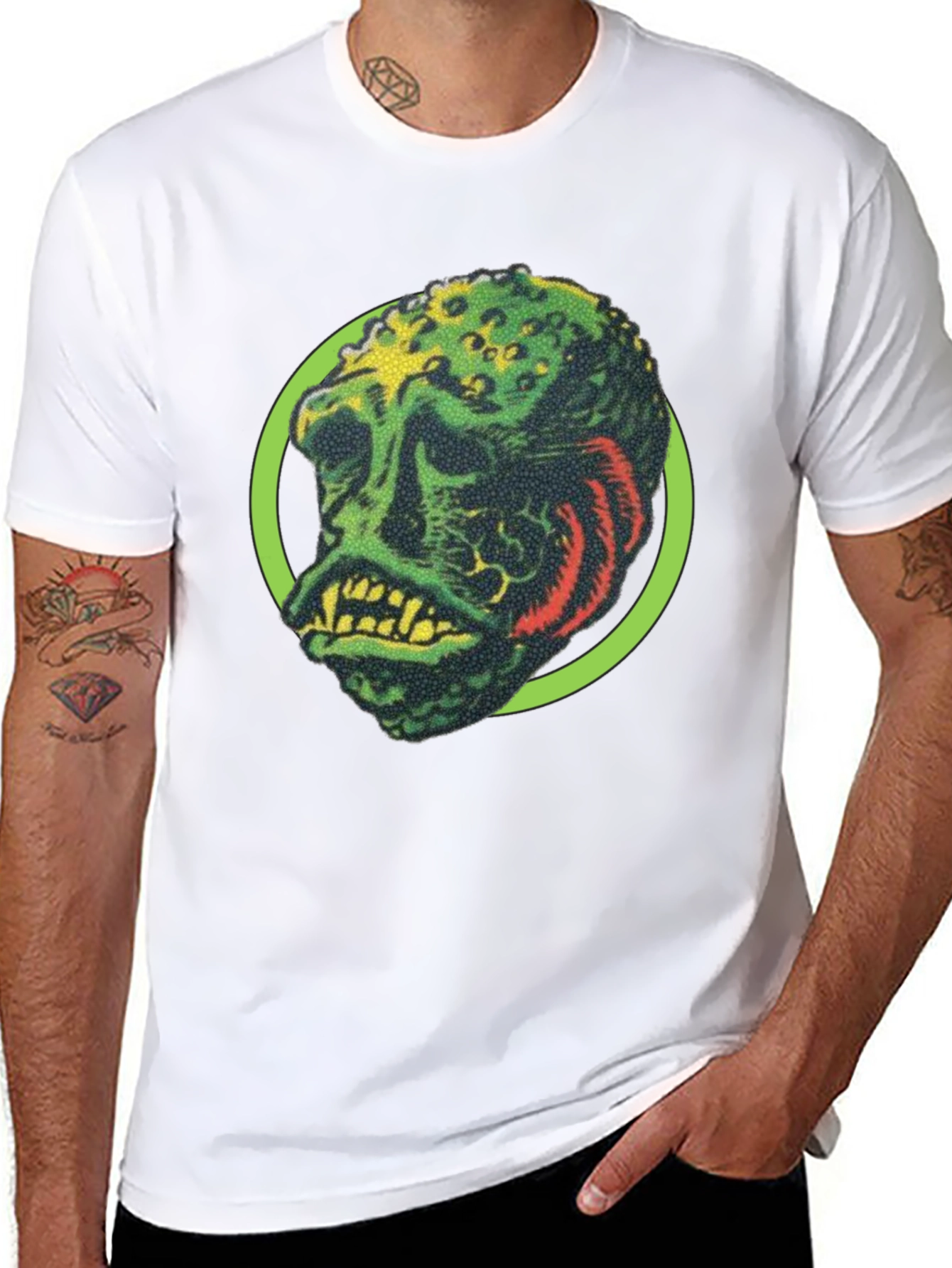 Retro Monster Graphic Tee - Black Crew Neck Shirt