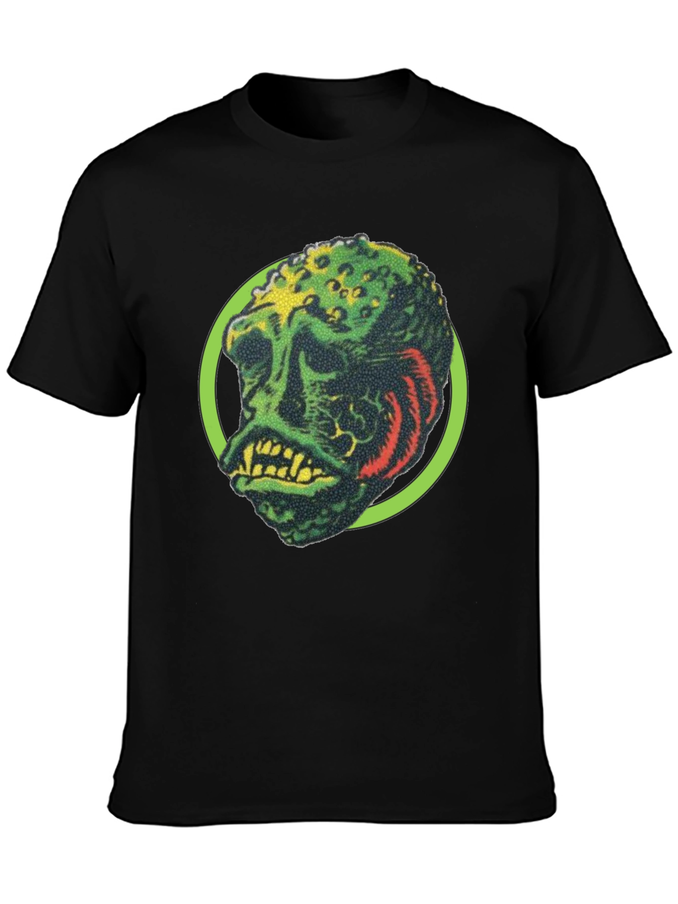 Retro Monster Graphic Tee - Black Crew Neck Shirt