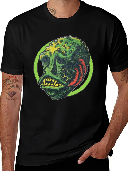 Retro Monster Graphic Tee - Black Crew Neck Shirt