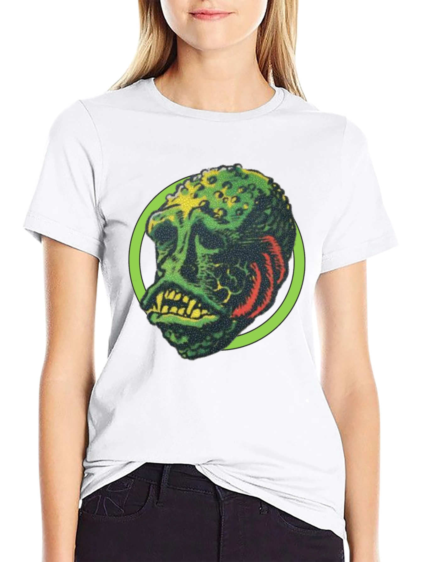 Retro Monster Graphic Tee - Black Crew Neck Shirt