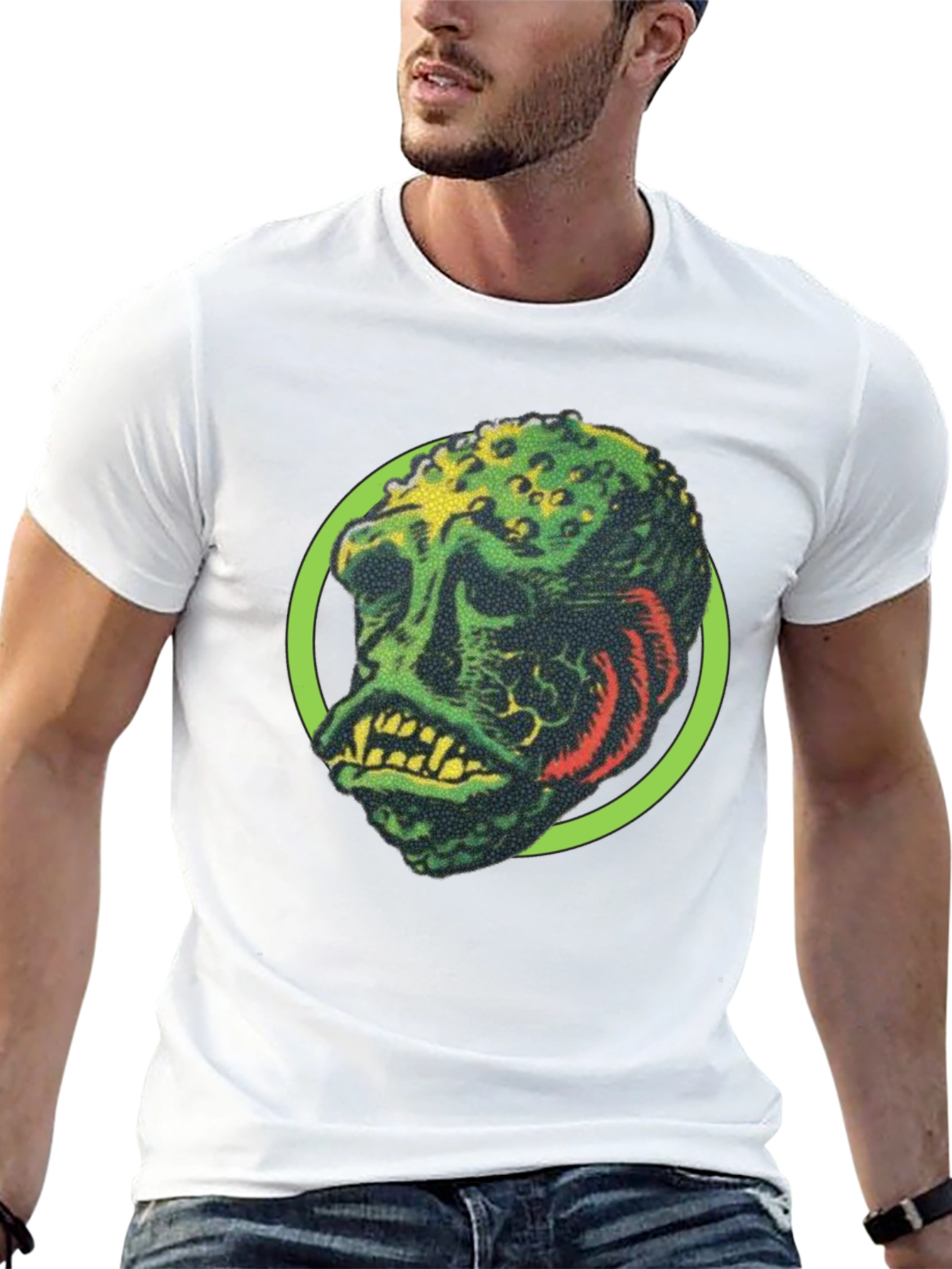 Retro Monster Graphic Tee - Black Crew Neck Shirt