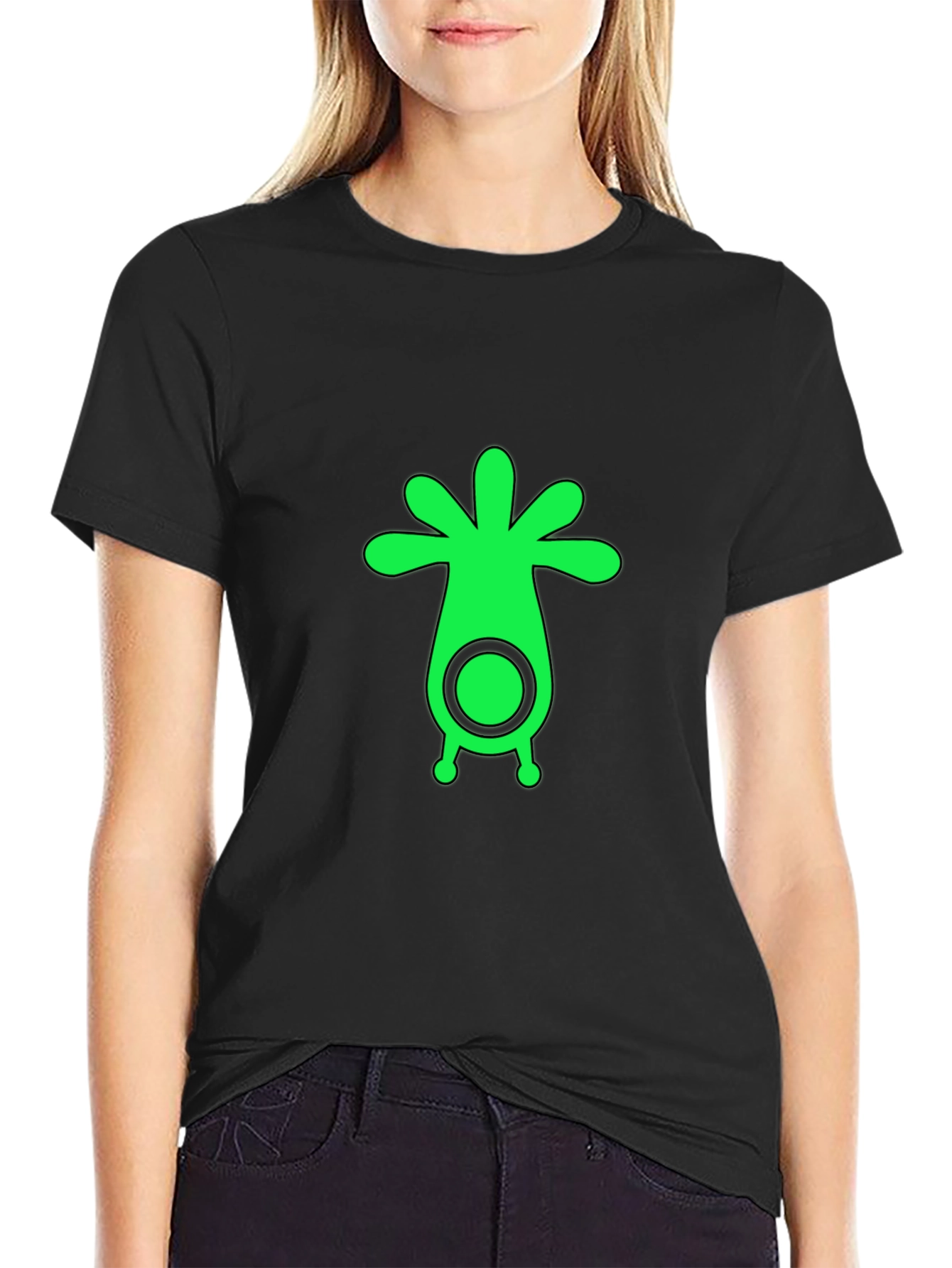 Mens Black T-Shirt with Green Alien Graphic