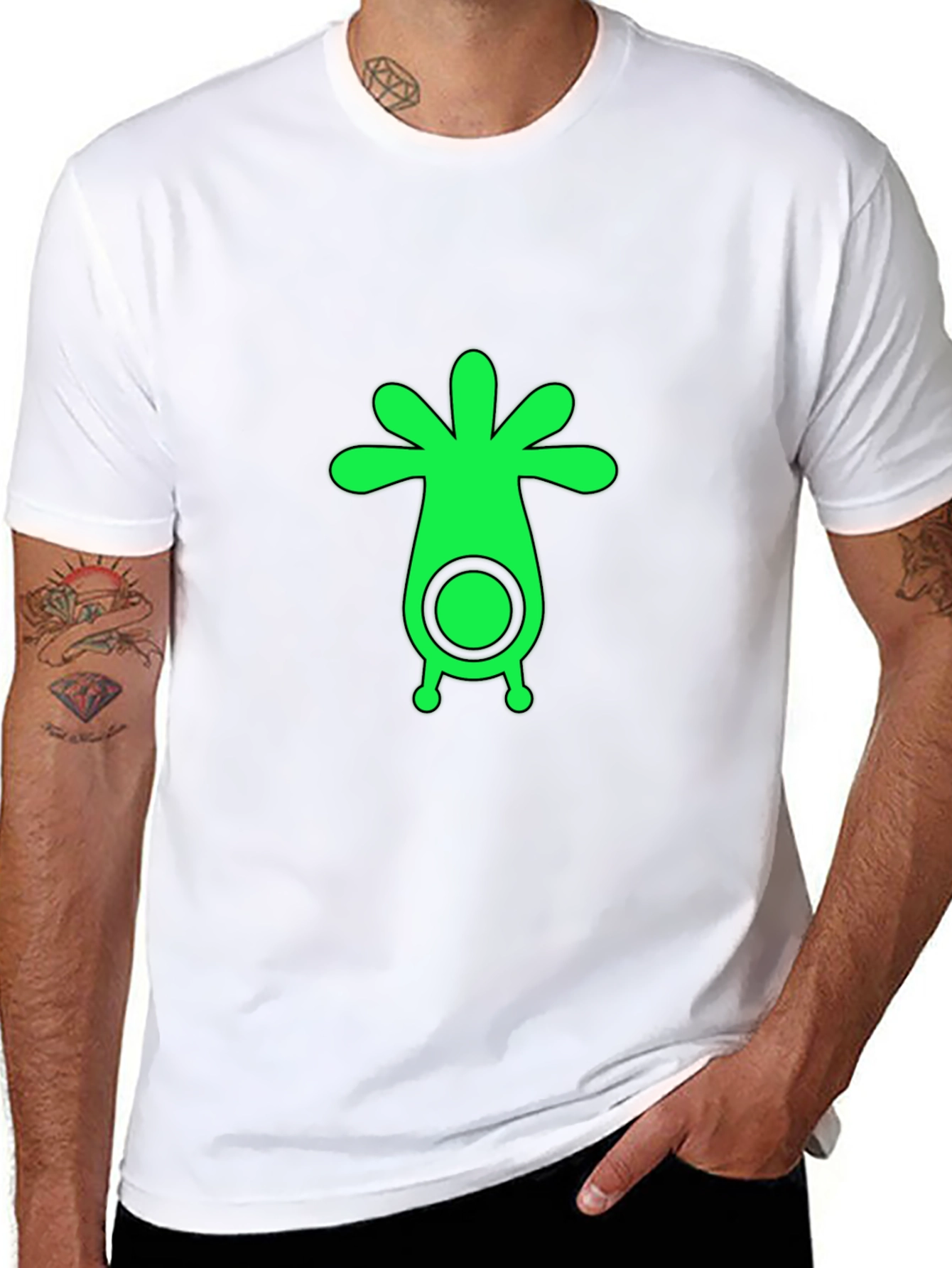 Mens Black T-Shirt with Green Alien Graphic