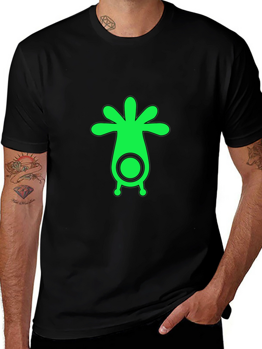 Mens Black T-Shirt with Green Alien Graphic